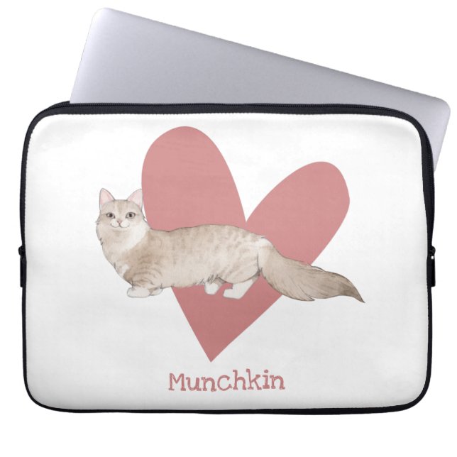 Munchkin Cat Watercolor Kitty Pink Heart Laptop Sleeve (Front)