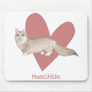 Munchkin Cat Watercolor Kitty Pink Heart Mouse Mat