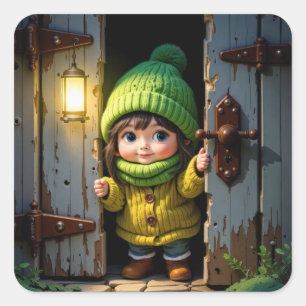 Munchkin Wearing a Knit Hat and Sweater Square Sticker