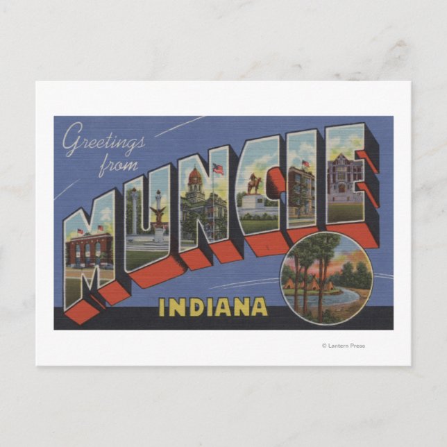 Muncie, Indiana - Large Letter Scenes Postcard (Front)