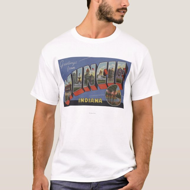 Muncie, Indiana - Large Letter Scenes T-Shirt (Front)