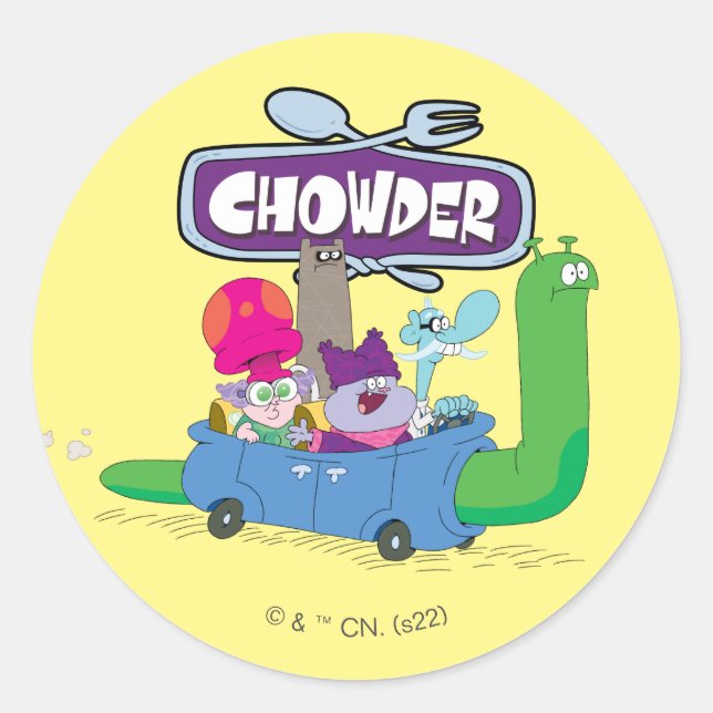 Mung, Chowder, Shnitzel, & Truffles in Snail Car Classic Round Sticker (Front)