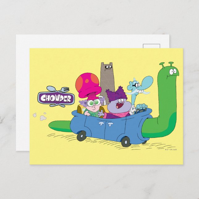 Mung, Chowder, Shnitzel, & Truffles in Snail Car Postcard (Front/Back)