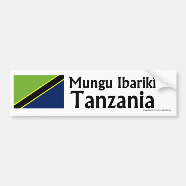 Mungu Ibariki (God Bless) Tanzania with flag Bumper Sticker (Front)