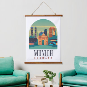 Munich Bavaria Germany Vintage Travel Hanging Tapestry