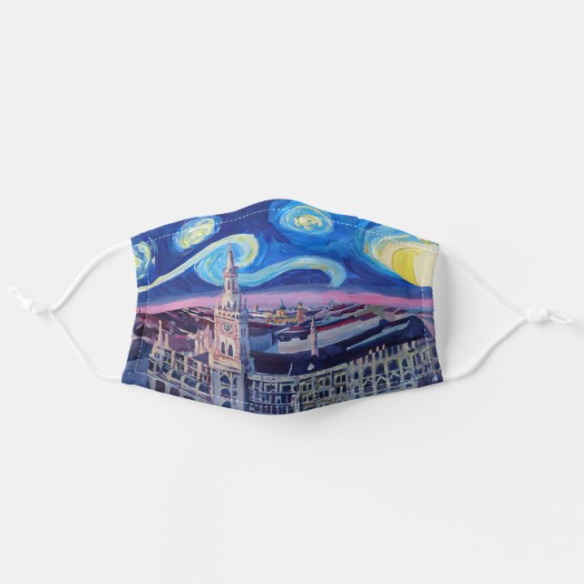 Munich Bavaria Starry Night Van Gogh inspired Cloth Face Mask (Front, Unfolded)