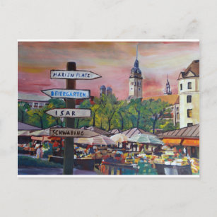 Munich Bavaria Viktualienmarkt With Signposts Postcard