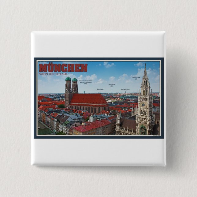 Munich Cityscape 15 Cm Square Badge (Front)