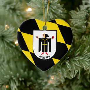 Munich flag and coat of arms ceramic tree decoration