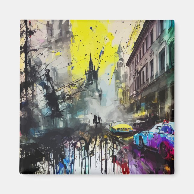 Munich German Urban Grunge Busy Street Scene Magnet (Front)