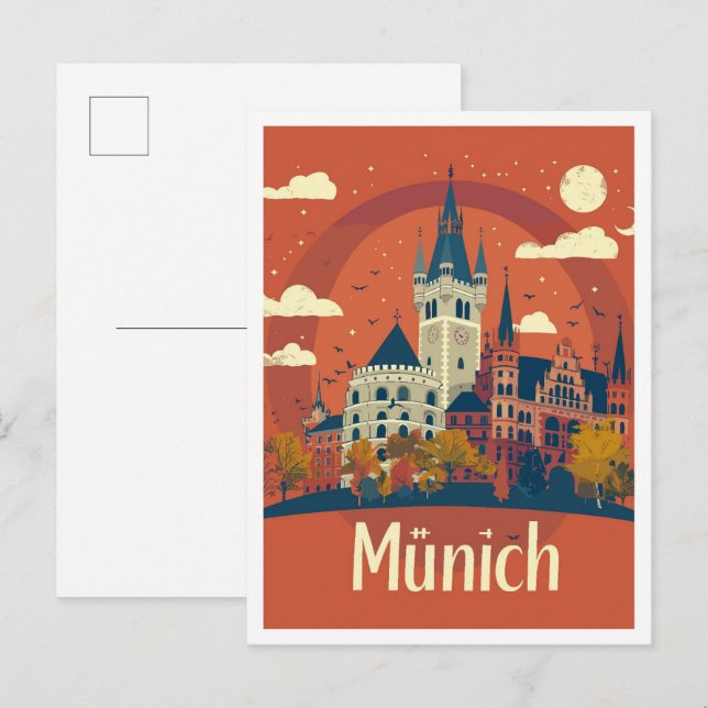 Munich Germany Art Vintage Travel Illustration Postcard (Front/Back)