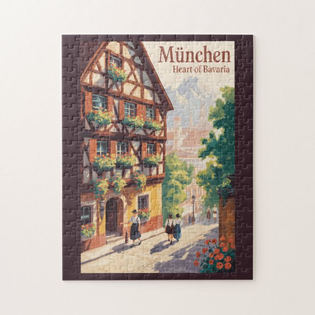 Munich Germany Bavaria Illustration Travel Art Jigsaw Puzzle (Vertical)