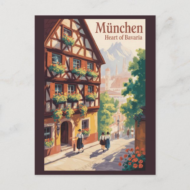 Munich Germany Bavaria Illustration Travel Art Postcard (Front)