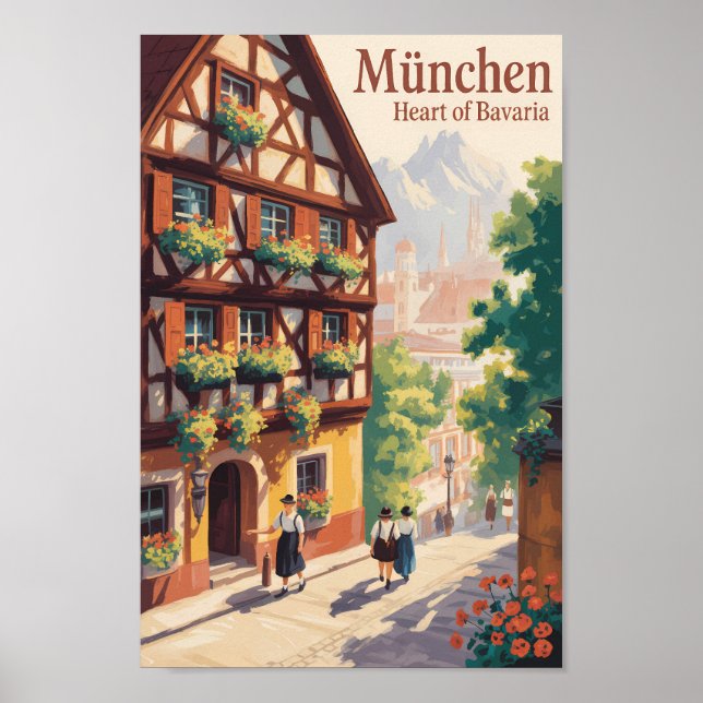 Munich Germany Bavaria Illustration Travel Art Poster (Front)