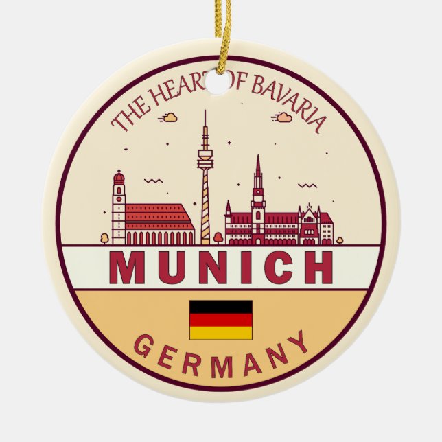 Munich Germany City Skyline Emblem Ceramic Tree Decoration (Front)