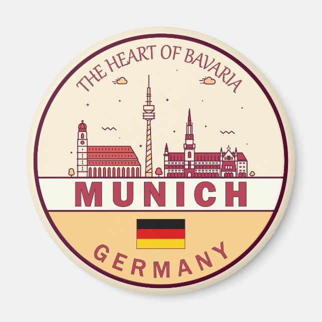Munich Germany City Skyline Emblem Magnet (Front)