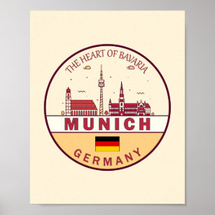 Munich Germany City Skyline Emblem Poster