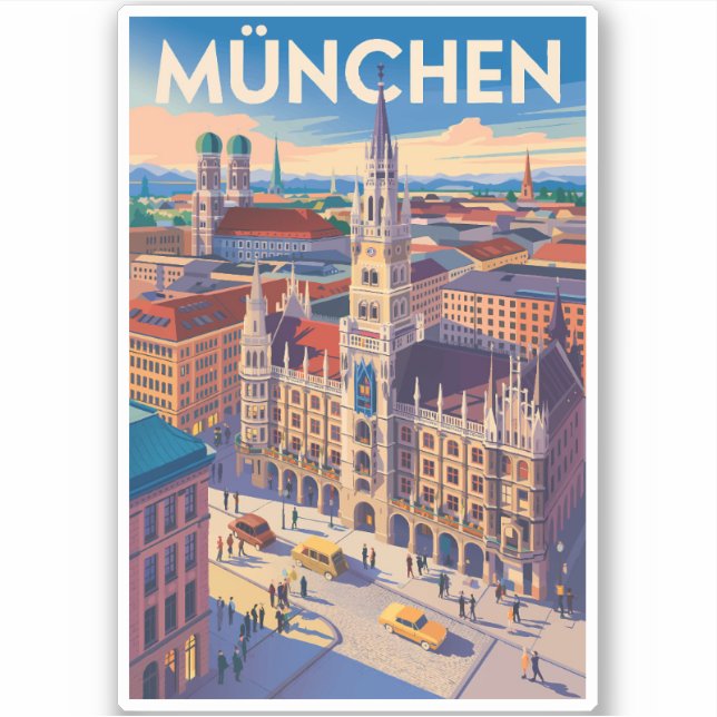 Munich Germany Illustration Travel Art Vintage (Front)