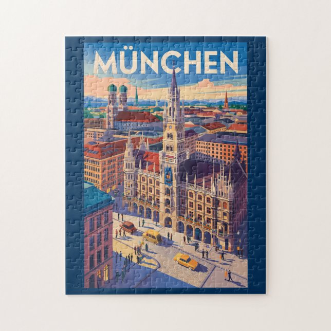 Munich Germany Illustration Travel Art Vintage Jigsaw Puzzle (Vertical)