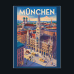 Munich Germany Illustration Travel Art Vintage Postcard<br><div class="desc">Munich retro vector travel design. From Marienplatz to Oktoberfest,  it’s a must-visit destination full of German heritage and vibrant urban life.</div>