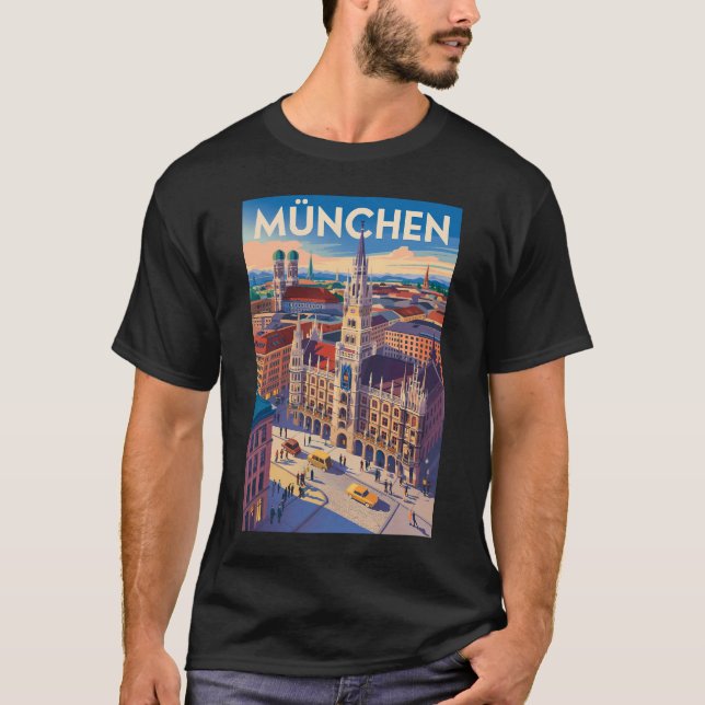 Munich Germany Illustration Travel Art Vintage T-Shirt (Front)