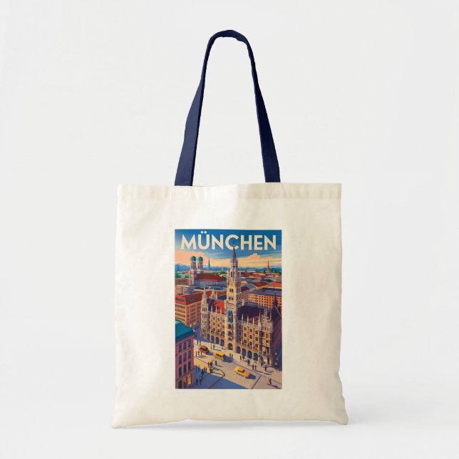 Munich Germany Illustration Travel Art Vintage Tote Bag (Front)