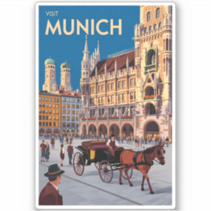Munich Germany Marienplatz Travel Art Vintage