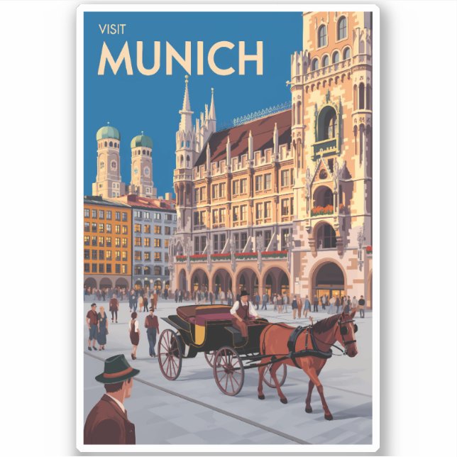 Munich Germany Marienplatz Travel Art Vintage (Front)