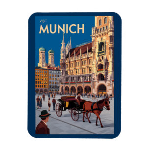 Munich Germany Marienplatz Travel Art Vintage Magnet