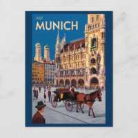 Munich Germany Marienplatz Travel Art Vintage