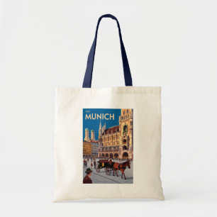 Munich Germany Marienplatz Travel Art Vintage Tote Bag