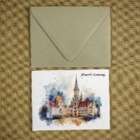 Munich Germany Panorama View Watercolor Painting