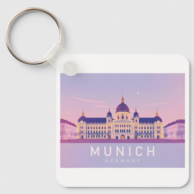 Munich Germany Pastel Travel Design Key Ring (Front)
