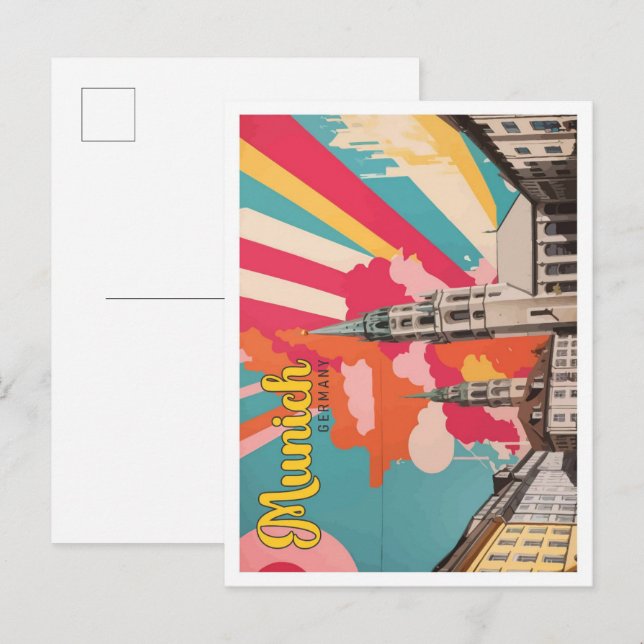 Munich Germany Pop Art Travel Illustration Postcard (Front/Back)