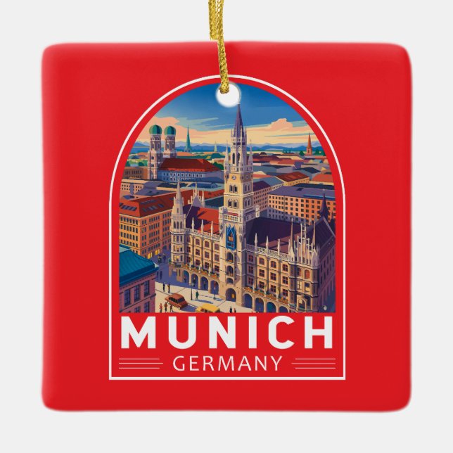 Munich Germany Travel Art Emblem Ceramic Ornament (Front)