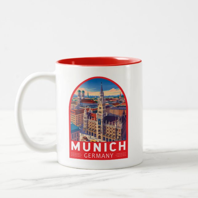 Munich Germany Travel Art Emblem Two-Tone Coffee Mug (Left)