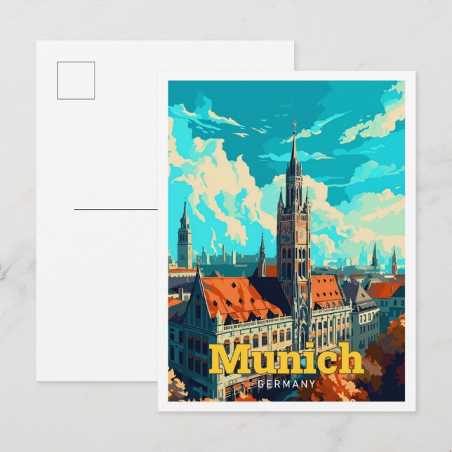 Munich Germany Travel Art Vintage Illustration Postcard (Front/Back)