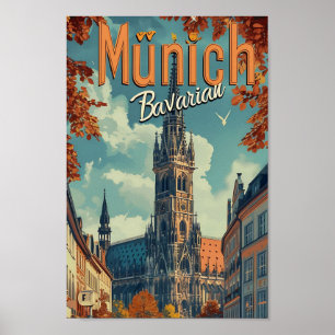 Munich Germany Vintage Art Travel Illustration Poster