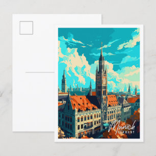 Munich Germany vintage travel illustration Postcard