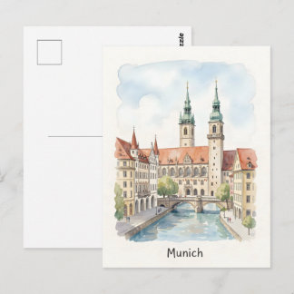 Munich Germany watercolor art Postcard