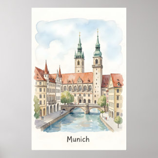 Munich Germany watercolor art Poster