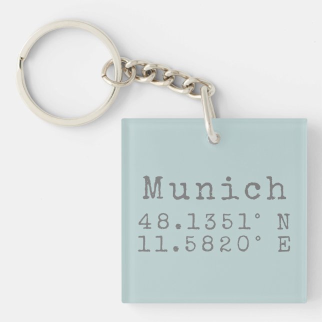 Munich Latitude and Longitude  Key Ring (Front)