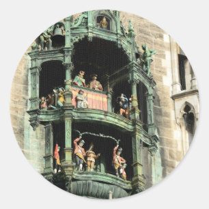 munich neues rathaus glockenspiel classic round sticker