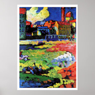 Munich-Schwabing with church St. Ursula Poster