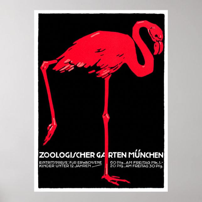 Munich Zoo Garden Flamingo Travel Art Poster (Front)