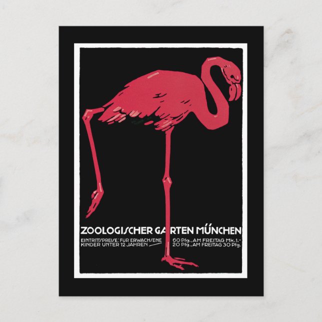 Munich Zoo, German Vintage Travel Poster Postcard (Front)
