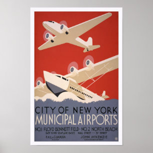 Municipal Airports, 1936. Vintage Air Travel Poster