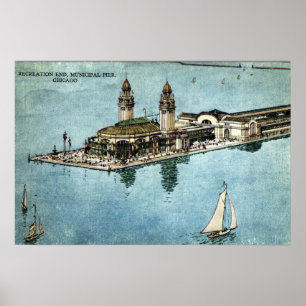Municipal Pier Chicago Illinois Postcard 1925 Poster