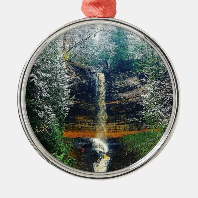 Munising Falls Upper Peninsula Michigan Metal Tree Decoration (Front)