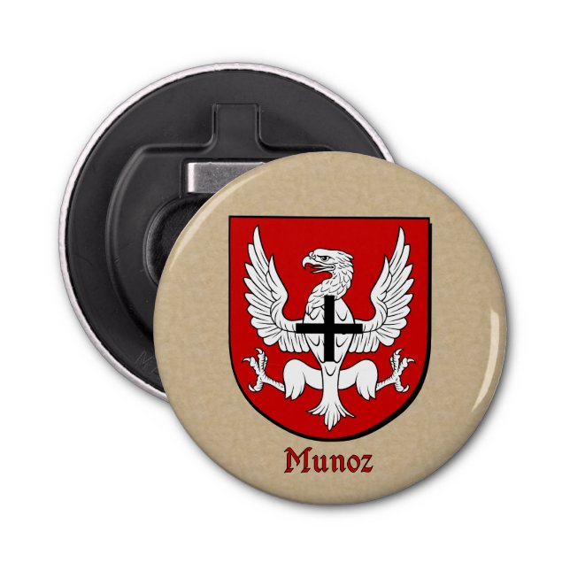 Munoz Heraldic Arms on Parchment Bottle Opener (Front)